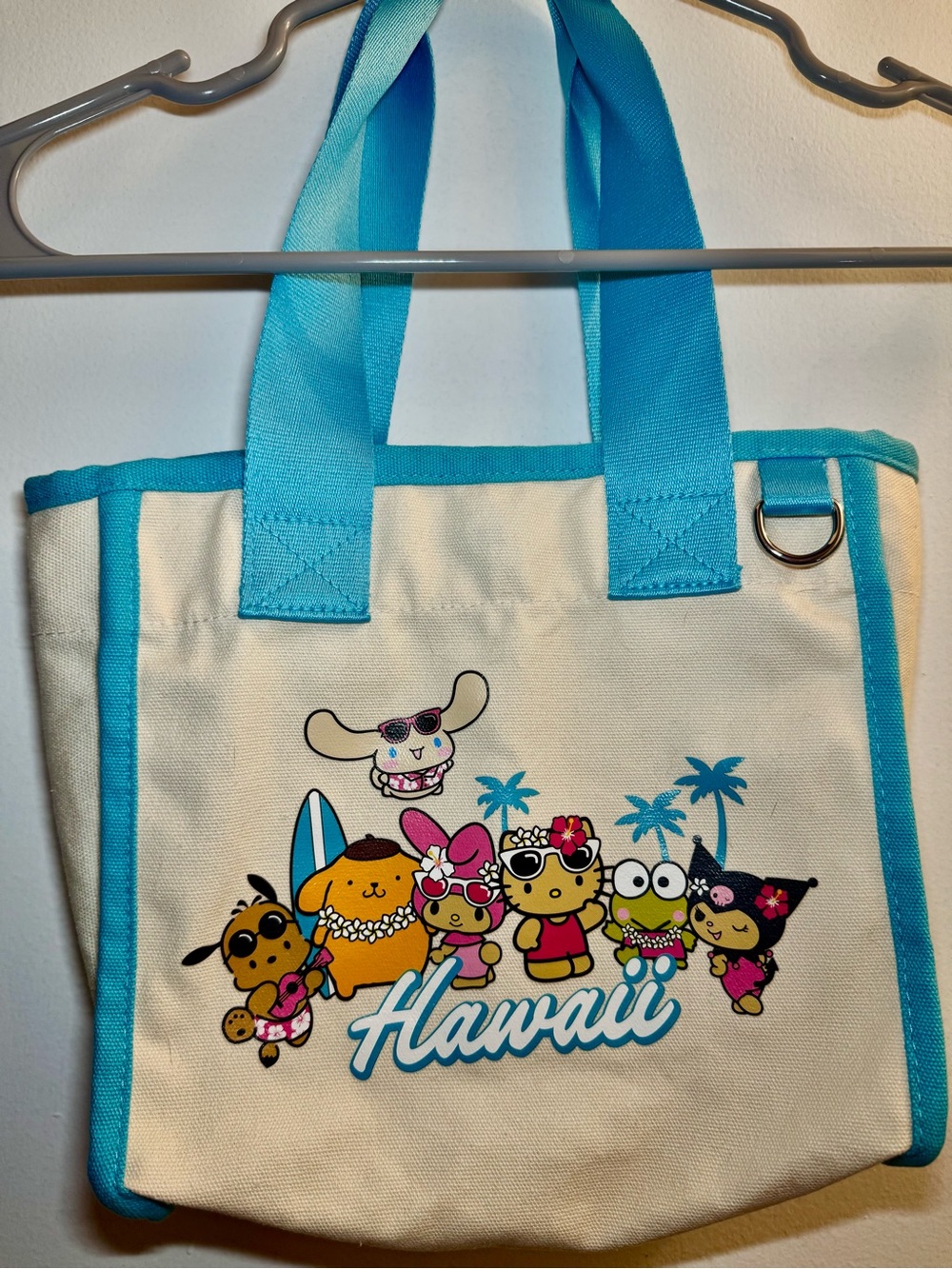 Limited Edition Sanrio Hawaii Canvas Tote Bag- Cream with Blue Trim - Picture 6 of 13